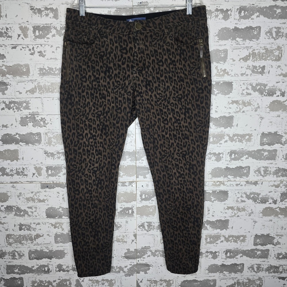 Democracy Jeans Women 14P Leopard Print Zipper Pockets Tapered Ankle Ab Solution